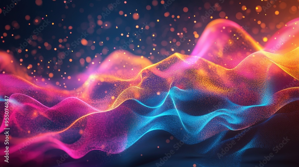 Abstract 3D particles with dynamic movement and colorful gradients, offering a vibrant and energetic background Abstract 3D particles with dynamic movement and colorful gradients, offering a vibrant and energetic background