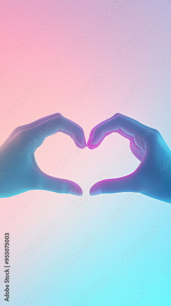 Fototapeta premium Two Hands Form a Heart Against a Dreamy Gradient