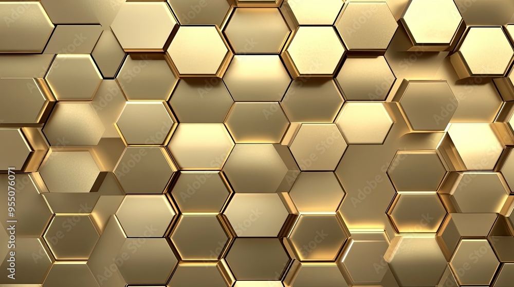Abstract geometric gold pattern with repeating hexagonal shapes, creating a modern and stylish background Abstract geometric gold pattern with repeating hexagonal shapes, creating a modern and stylish background
