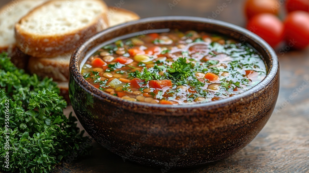 Cozy Lentil Vegetable Soup with Fresh Herbs and Whole-Grain Bread Cozy Lentil Vegetable Soup with Fresh Herbs and Whole-Grain Bread