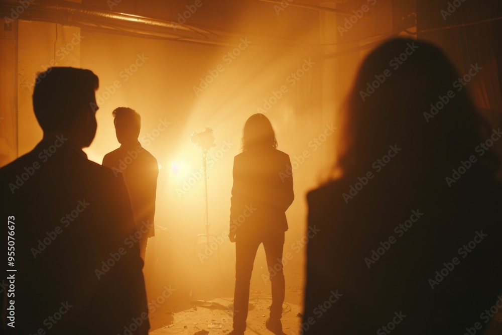 Thriller Film Set with Intense Moody Backlighting for Drama and Suspense Concepts Thriller Film Set with Intense Moody Backlighting for Drama and Suspense Concepts