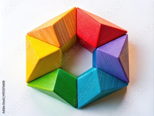 Close-Up Shot Of A Pentagon Shape Made Of Colorful Wooden Blocks photo