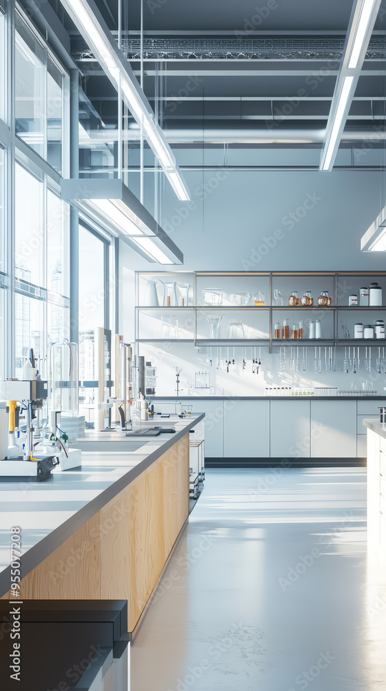 Fototapeta premium A Minimalist Science Lab: Clean Countertops and Gleaming Glassware