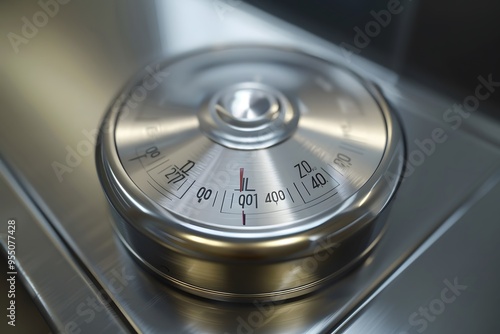 Closeup of a Silver Dial with Red Markings