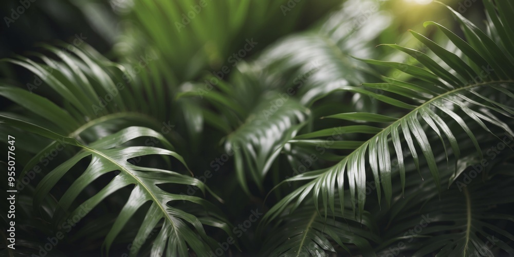 Fototapeta premium fresh green palm leaves tropical background.