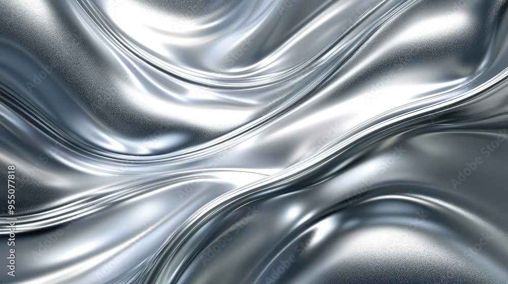 Naklejka premium Abstract, liquid metal texture with smooth, flowing patterns in silver, creating a futuristic and dynamic background