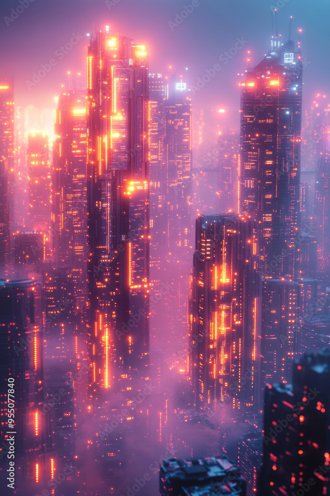 An abstract cityscape made entirely of interconnected AI circuit patterns, glowing brightly with neon lights, isolated on a pastel lavender background, An abstract cityscape made entirely of interconnected AI circuit patterns, glowing brightly with neon lights, isolated on a pastel lavender background,
