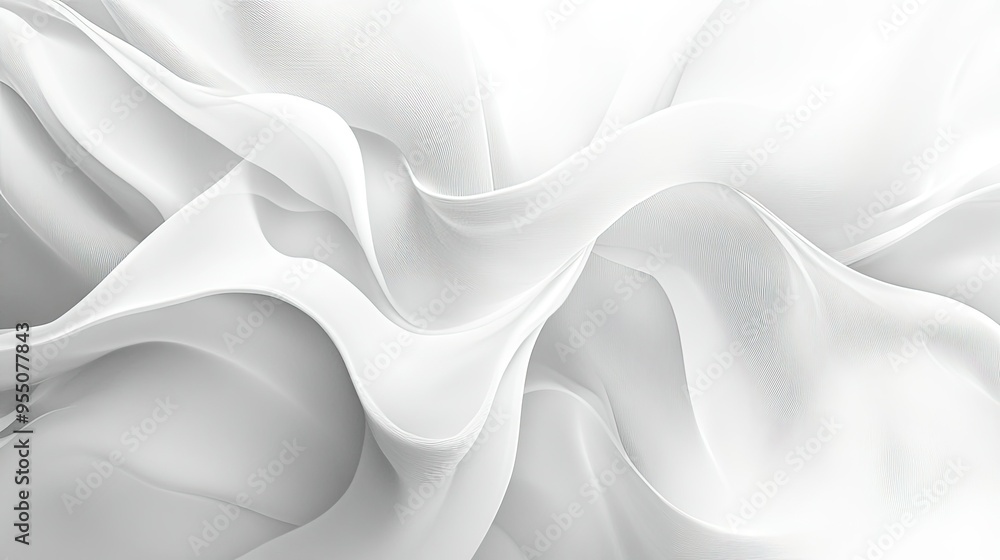 Obraz premium Abstract white background with soft curves and flowing forms, creating a sense of fluidity.