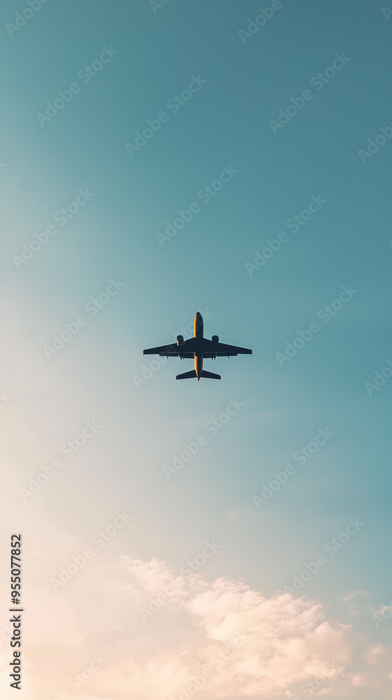 A Lone Airplane Soars Through a Tranquil Sky, Captured in a Moment of Serenity. A Lone Airplane Soars Through a Tranquil Sky, Captured in a Moment of Serenity.