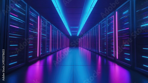 Neon Lights Illuminate Server Room