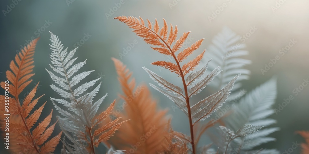 Fototapeta Thin wispy fern leaves arranged in a gentle.