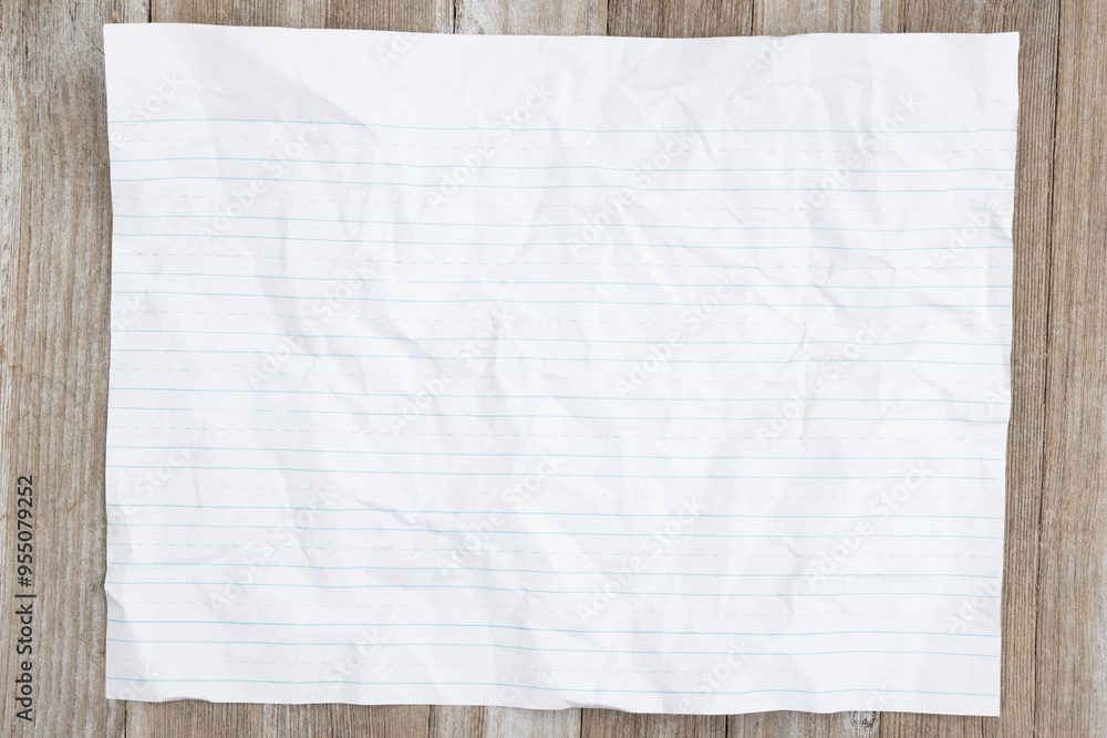 Retro lined school crumpled paper on weathered wood