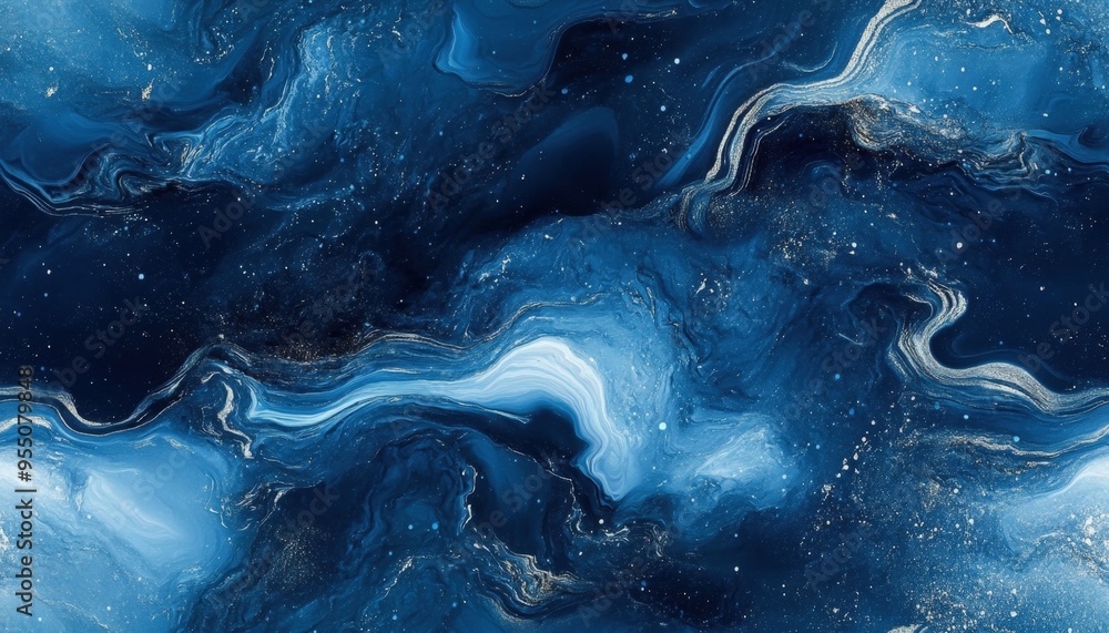 Fototapeta premium Seamless abstract marble in deep blue with silver highlights, [Abstract Background Marble], [Bold and regal]