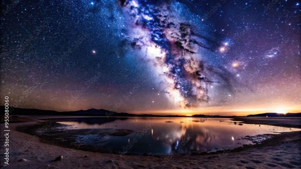 Fototapeta premium Milky Way Galaxy Reflected in a Still Lake at Night