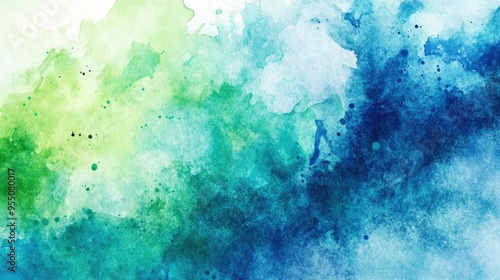 Abstract watercolor splash texture with vibrant blue and green hues, creating a fresh and artistic background