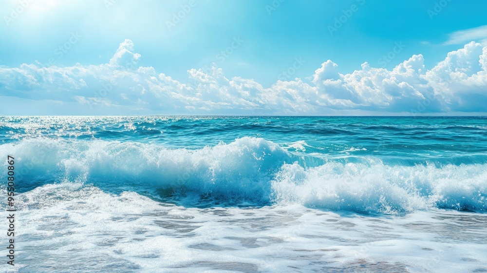 Bright blue ocean with gentle waves and a clear sky, capturing the essence of a summer day by the sea Bright blue ocean with gentle waves and a clear sky, capturing the essence of a summer day by the sea