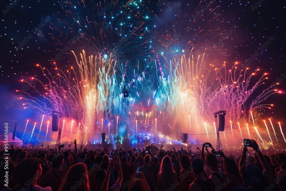 Vibrant Fireworks Display Over a Festival Crowd Capturing Spectacular Night Celebration Vibrant Fireworks Display Over a Festival Crowd Capturing Spectacular Night Celebration