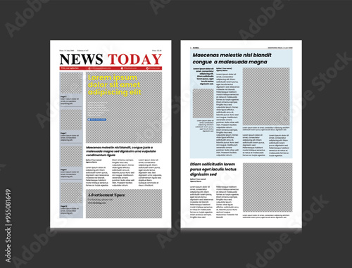 News Today Tabloid Newspaper Template. Multipurpose editorial layout with columns. Ideal for events, announcements or special publications.