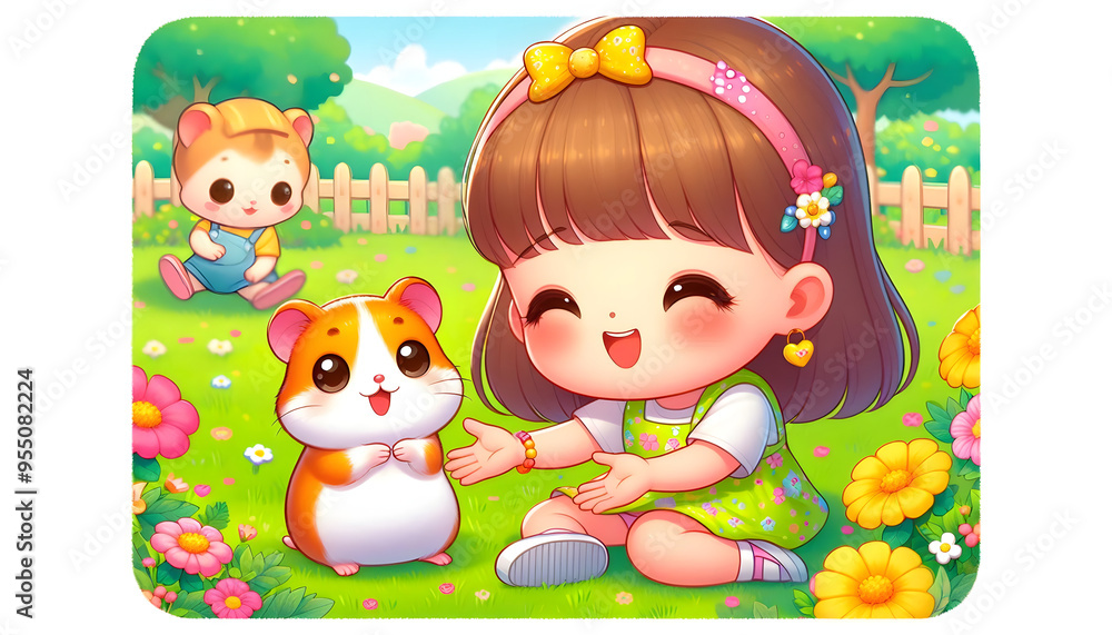 Fototapeta premium Happy outing of hamster and girl