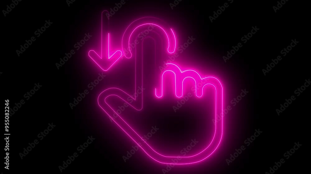 V sign hand finger icon glowing neon pink color animation black background V sign hand finger icon glowing neon pink color animation black background