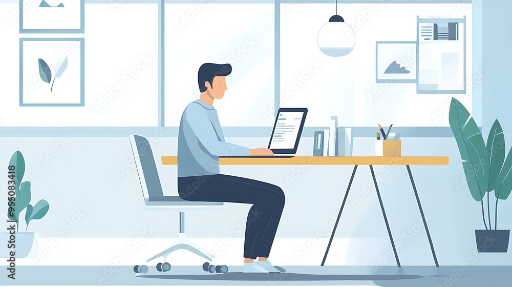 Man Working on Laptop in Modern Office Man Working on Laptop in Modern Office