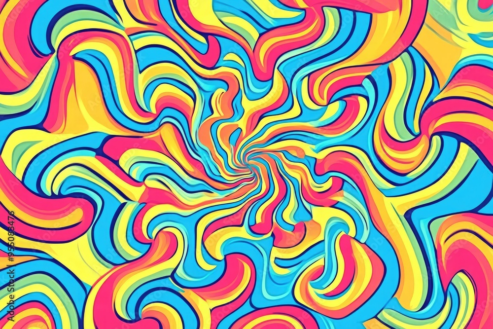 A vibrant swirl of colors creates a hypnotic backdrop, drawing viewers into a mesmerizing spiral of blue, yellow, red, and pink, evoking a dreamlike escape to an artistic wonderland A vibrant swirl of colors creates a hypnotic backdrop, drawing viewers into a mesmerizing spiral of blue, yellow, red, and pink, evoking a dreamlike escape to an artistic wonderland