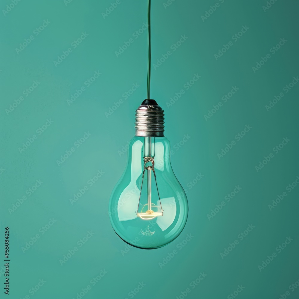 Lit Incandescent Light Bulb On Blue Background Lit Incandescent Light Bulb On Blue Background