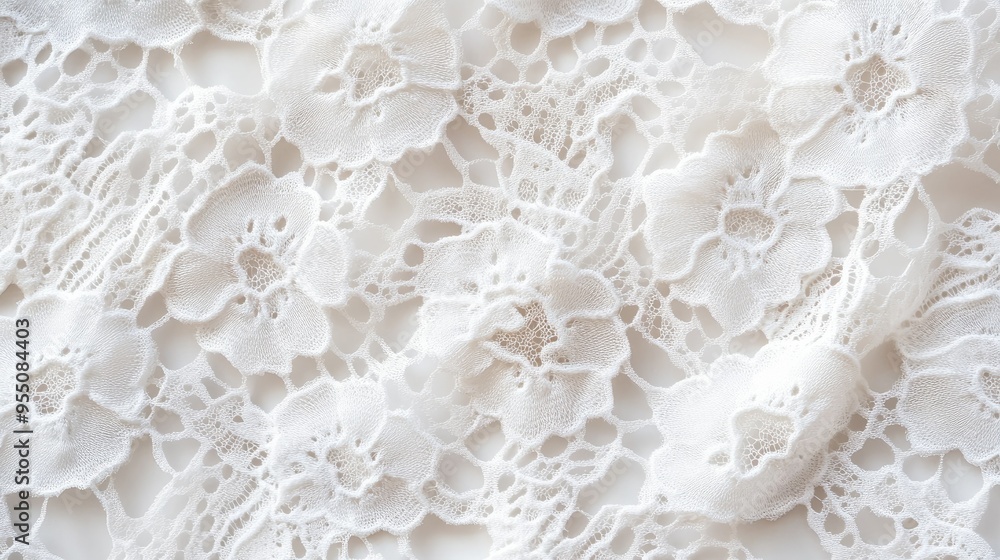 Close-up of intricate lace fabric texture in white, with delicate patterns and fine details, perfect for elegant designs Close-up of intricate lace fabric texture in white, with delicate patterns and fine details, perfect for elegant designs