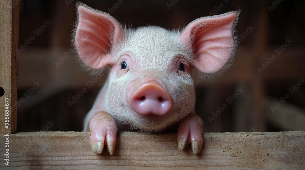 A piglet in a pen, representing livestock farming and animal husbandry. A piglet in a pen, representing livestock farming and animal husbandry.