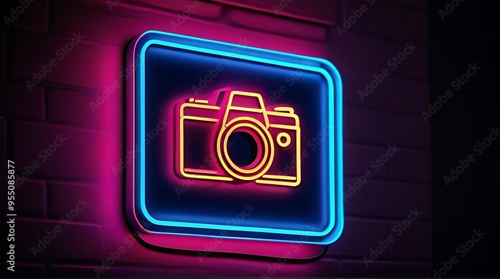 neon sign featuring camera logo customizable color fonts ideal wall decoration cover designs neon sign featuring camera logo customizable color fonts ideal wall decoration cover designs