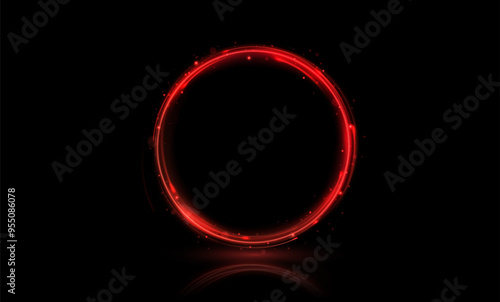 Curve light effect of red line. Twirl line curve light effect. Abstract ring background with glowing swirled background. Round frame. Red line curve light effect. Glowing red circle portal, platform.