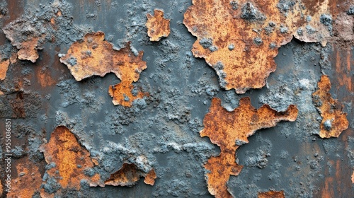 Close-up of weathered rust textures on a metal surface with detailed corrosion and peeling paint