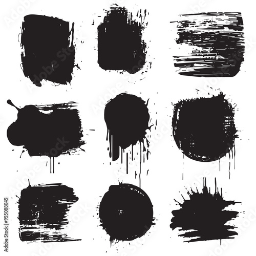 Hand drawn black ink abstract brush stroke paint background
