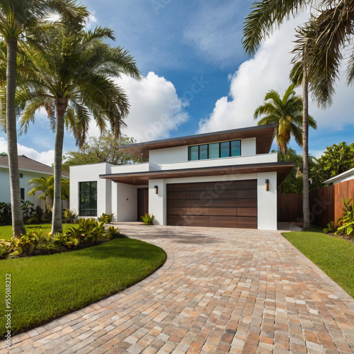 modern home brick driveway