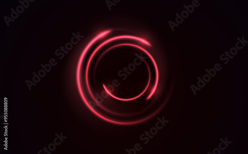 Curve light effect of red line. Twirl line curve light effect. Abstract ring background with glowing swirled background. Round frame. Red line curve light effect. Glowing red circle portal, platform.