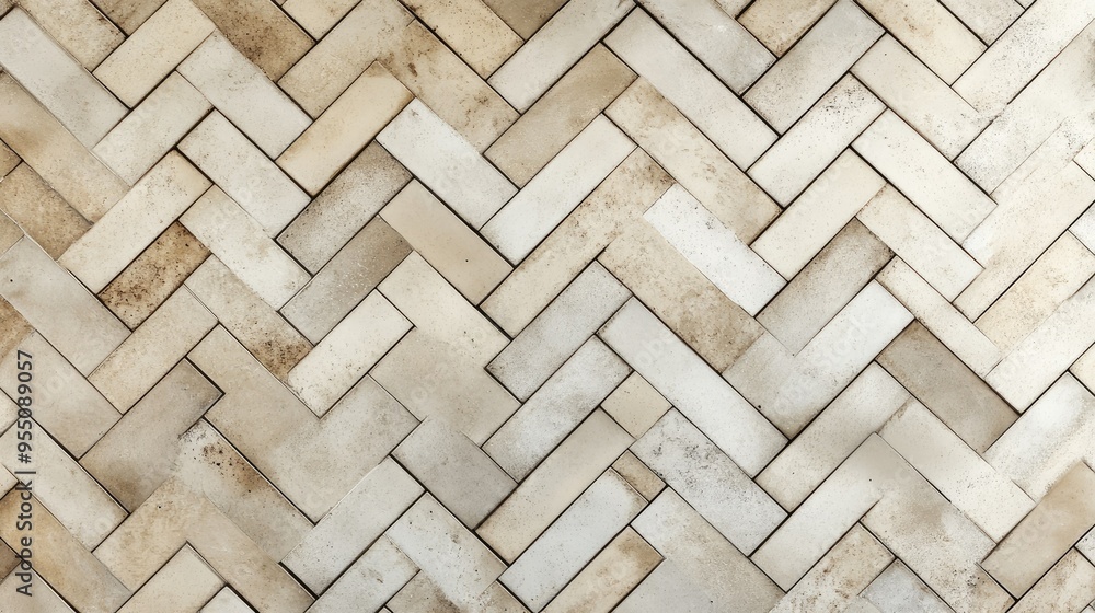 Elegant herringbone tile pattern in neutral shades, creating a timeless and refined background Elegant herringbone tile pattern in neutral shades, creating a timeless and refined background