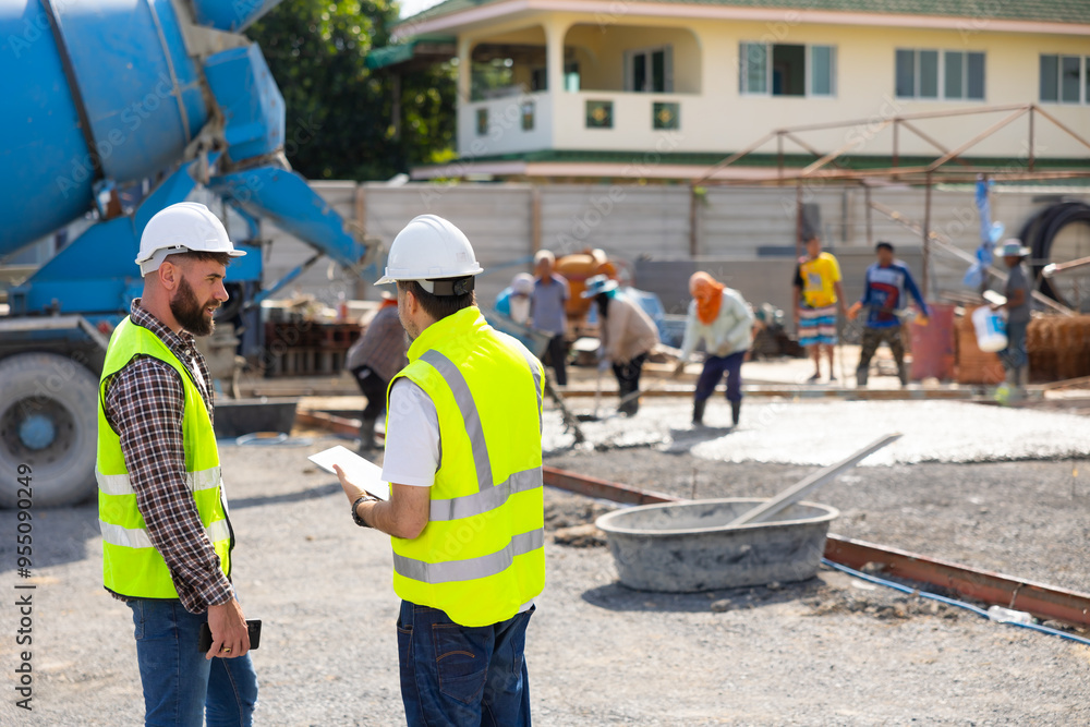 Engineering, construction site. construction worker planning and architecture in construction site Engineering, construction site. construction worker planning and architecture in construction site