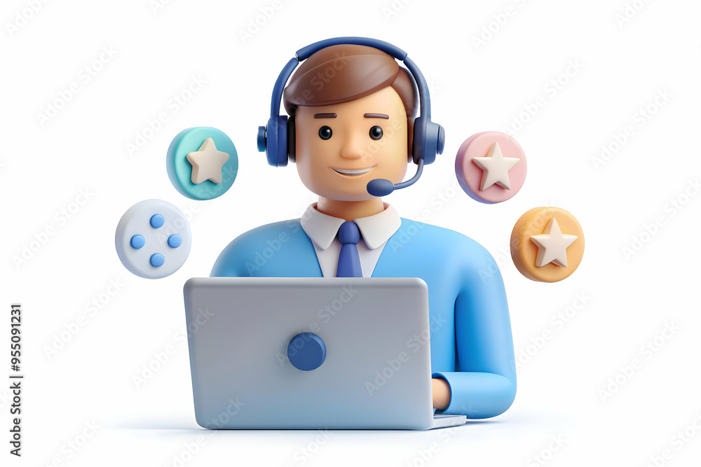 3D AI Driven Customer Support Interaction Concept - A Seamless Scene of Personalized Service Efficiency and Technological Integration with AI Tools on White Background 3D AI Driven Customer Support Interaction Concept - A Seamless Scene of Personalized Service Efficiency and Technological Integration with AI Tools on White Background