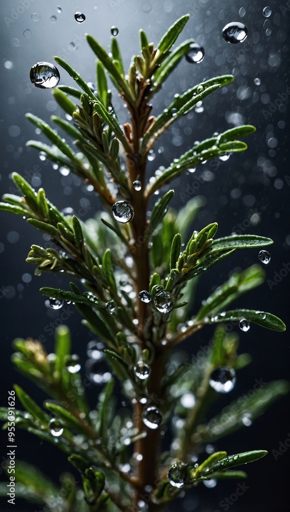 Rosemary with Water Droplets Rosemary with Water Droplets