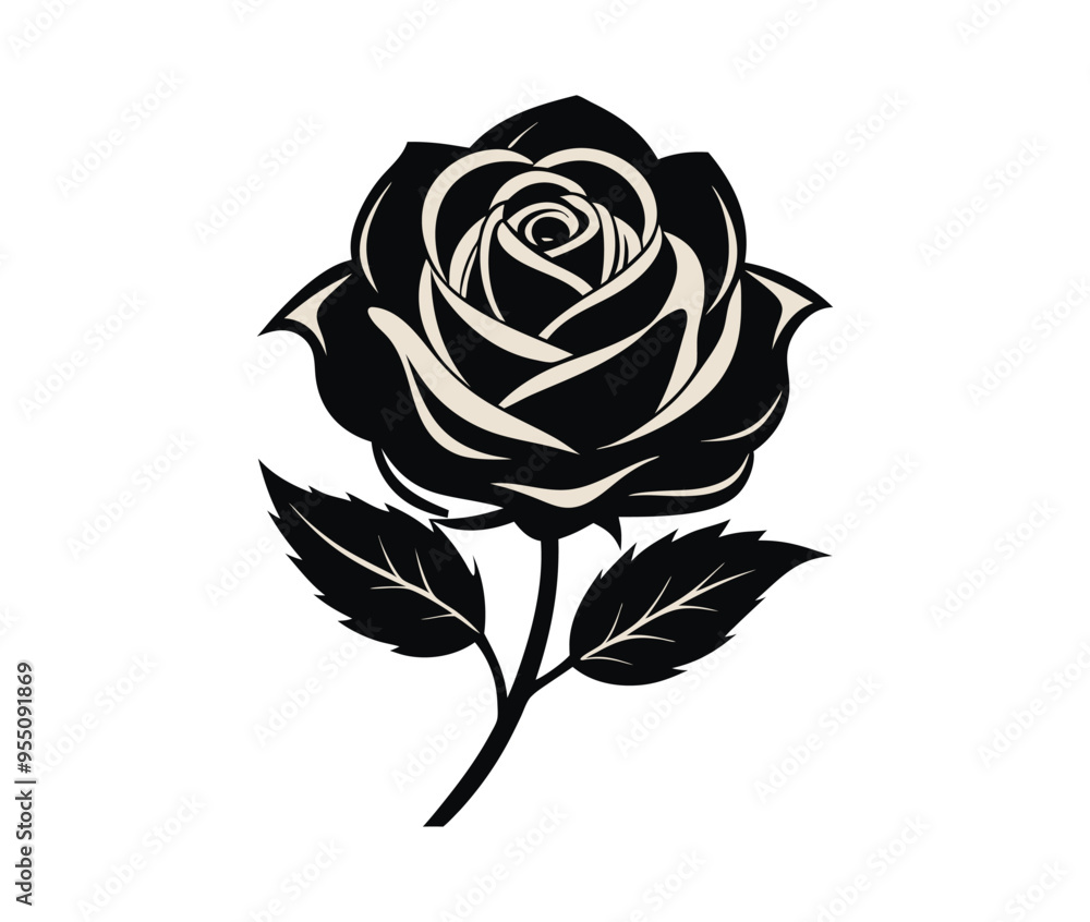 Black rose isolated on a white background, Flower silhouette. Vector illustration Black rose isolated on a white background, Flower silhouette. Vector illustration