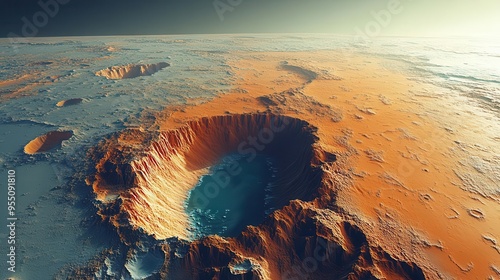 aerial view of a terraformed martian landscape with vibrant red soil and artificial blue rivers showcasing ambitious planetary engineering photo