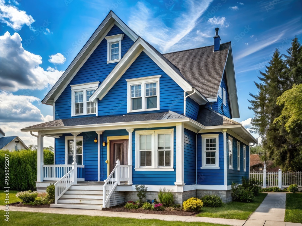 Exterior of a fully renovated historic home with bright blue siding and white trim, situated in a charming small town in rural Saskatchewan. Exterior of a fully renovated historic home with bright blue siding and white trim, situated in a charming small town in rural Saskatchewan.