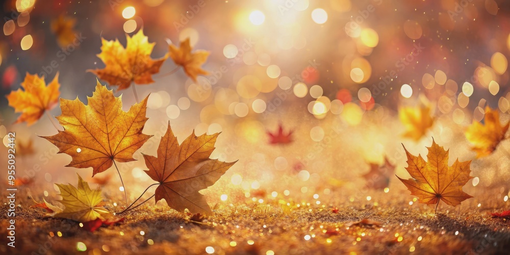 Glowing and shimmering autumn background with leaves, bokeh, and glitter particles, autumn, fall, background, leaves Glowing and shimmering autumn background with leaves, bokeh, and glitter particles, autumn, fall, background, leaves
