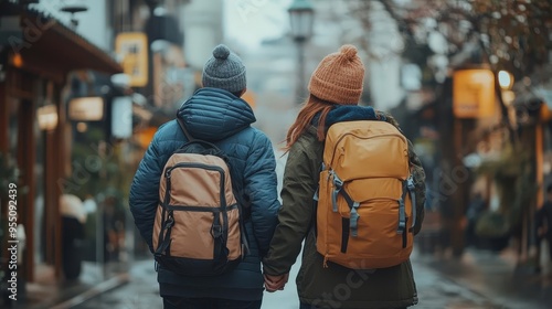 A couple exploring a new city on foot