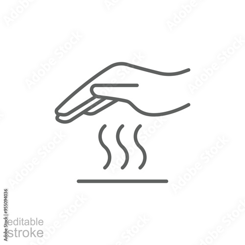 Hot surface icon. Simple outline style. Warning sign, burn, heat surface, hazard, caution hand do not touch, security concept. Thin line symbol. Vector illustration isolated. Editable stroke.