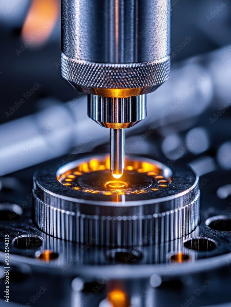 Close-up of precision machining with intricate details and glowing elements showcasing modern manufacturing technology. Close-up of precision machining with intricate details and glowing elements showcasing modern manufacturing technology.