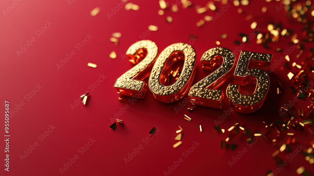 A gold number twenty five is on a red background with gold glitter. The glitter is scattered around the number, giving it a festive and celebratory feel A gold number twenty five is on a red background with gold glitter. The glitter is scattered around the number, giving it a festive and celebratory feel