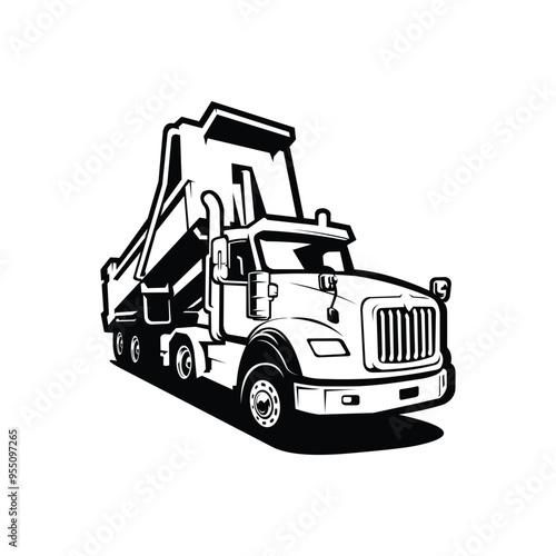 Premium Dump Truck Monochrome Vector. Tipper Truck Silhouette Vector Isolated