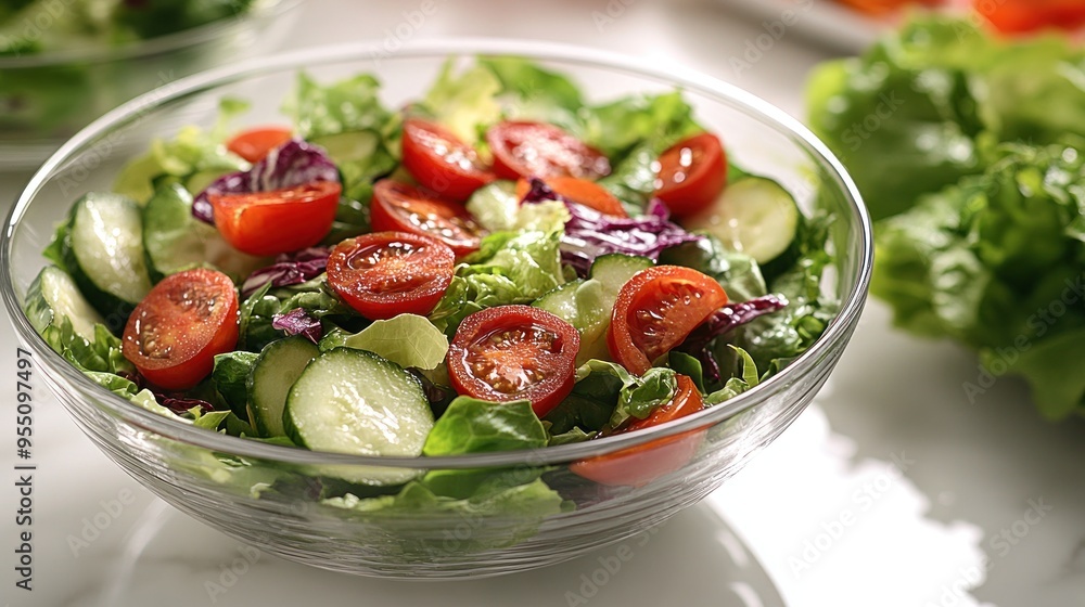 A colorful salad featuring ripe cherry tomatoes and fresh cucumbers is ready to enjoy A colorful salad featuring ripe cherry tomatoes and fresh cucumbers is ready to enjoy