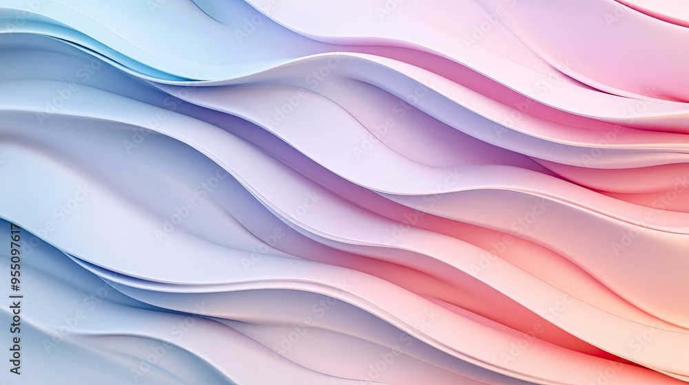 Obraz premium Soft, wavy lines in pastel colors with subtle shadows, perfect for a calm and serene background